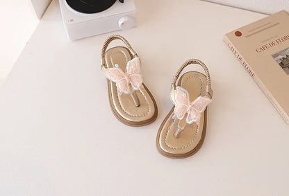 Korean Style Little Girl Sandal Clip-toe Children's Princess Beach Slippers Sweet Lace Butterfly Kids Fashion Flat Sandals New