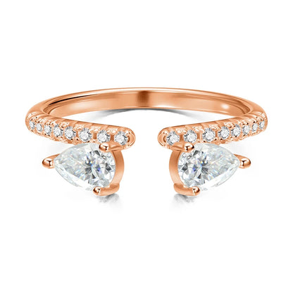 Double Pear Cut Moissanite Rings for Women Adjustable 5-9 Size Lab Diamond Wedding Female Jewelry 925 Sterling Silver
