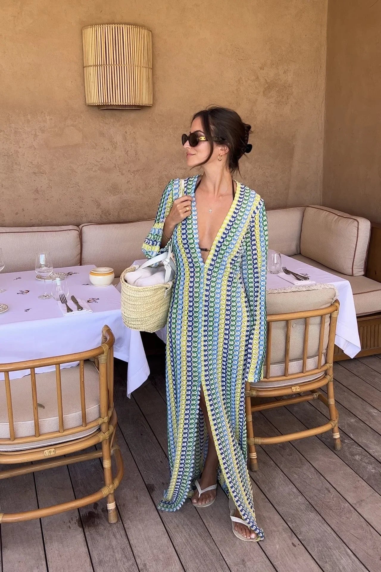 Maxi Dress Women Flare Sleeve V-neck High Split Sexy Long Dresses 2025 New Autumn Beach Banquet Vestidos