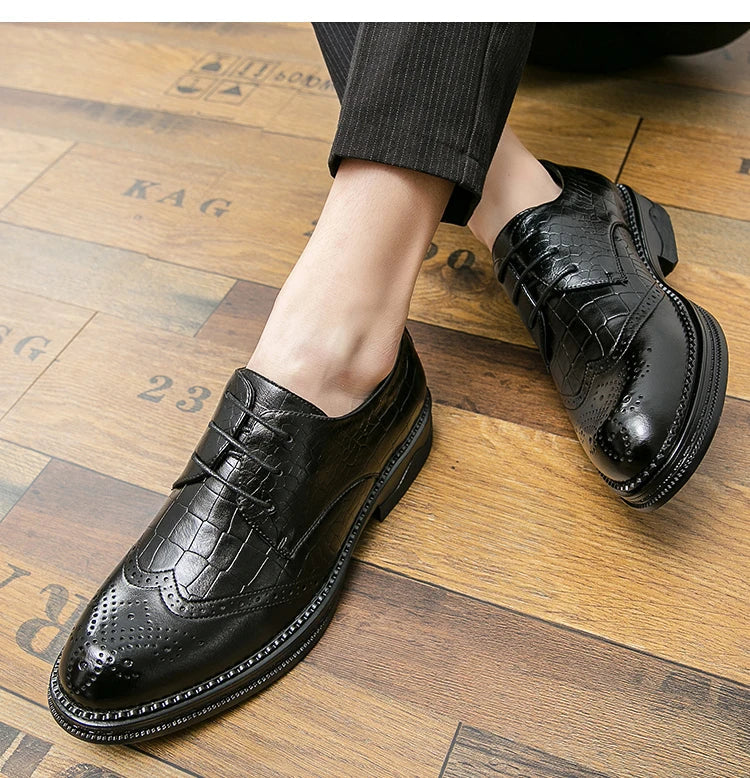 Luxury Men Brogue Dress Shoes Men Suit Casual Shoes Formal Business Leather Shoes Men Brown Wedding Italian Banquet Shoe Size 46