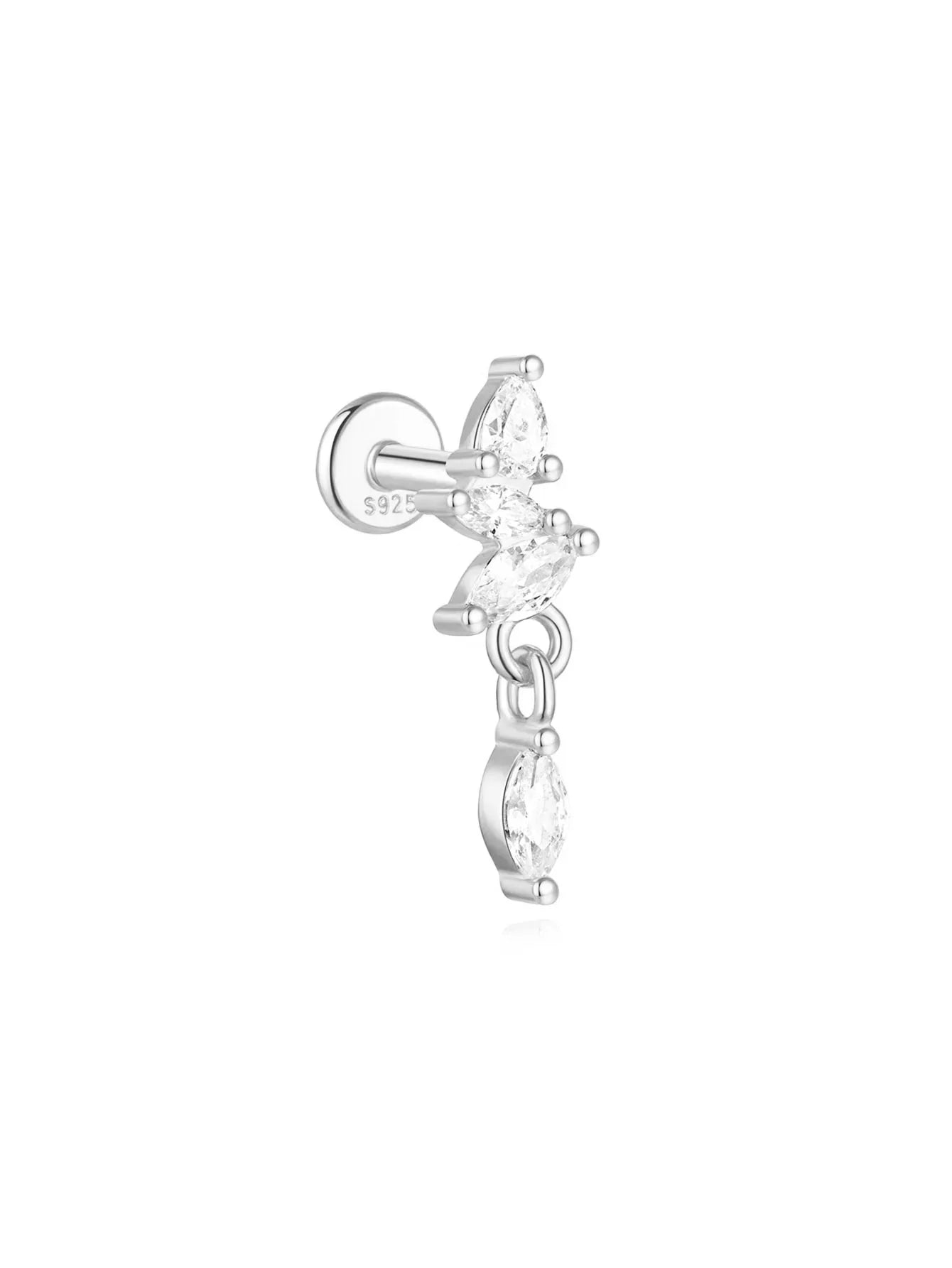 1PC Four Pointed Star Moon Tassel Lotus Cartilage Spiral Puncture 925 Sterling Silver Stud Earring For Women Ins Earring