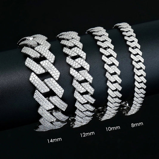 GRA Certified D VVS1 Moissanite Cuban Bracelet 8mm/10mm/12mm/14mm s925 Sterling Sliver Cuban Bracelets for Women Man