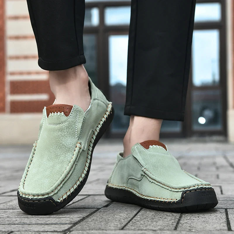 Handmade Leather Men Shoes Casual Comfortable Slip On Loafers Men Leather Shoes Flats Moccasins Walking Shoes