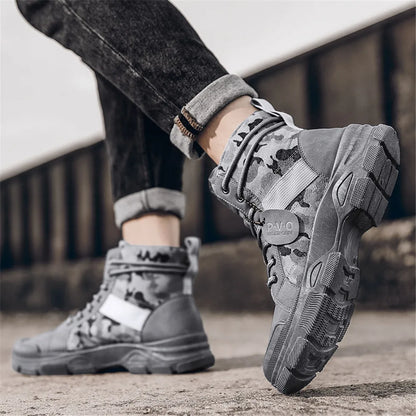 Men's canvas boots autumn winter new plus velvet high-top warm casual boots outdoor boots camouflage tooling boots desert boots