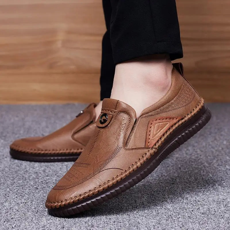 Man Retro Penny Handmade Loafer Genuine Cow Leather Non-Slip Soft Classic Shoes Sewing Comfortable Casual Slip-on Spring Summer
