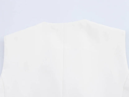 Casual Women Solid Tops Asymmetric V-Neck Single Breasted Pockects Sleeveless Vest Fashion 2025 Autumn Blazer Tops