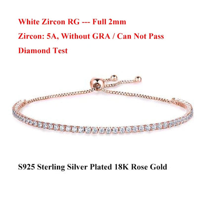 Full 2mm 0.03CT Moissanite Diamond Tennis Bracelet for Woman 925 Silver Plated 18K Rose Gold Adjustable Link Bracelets Gift