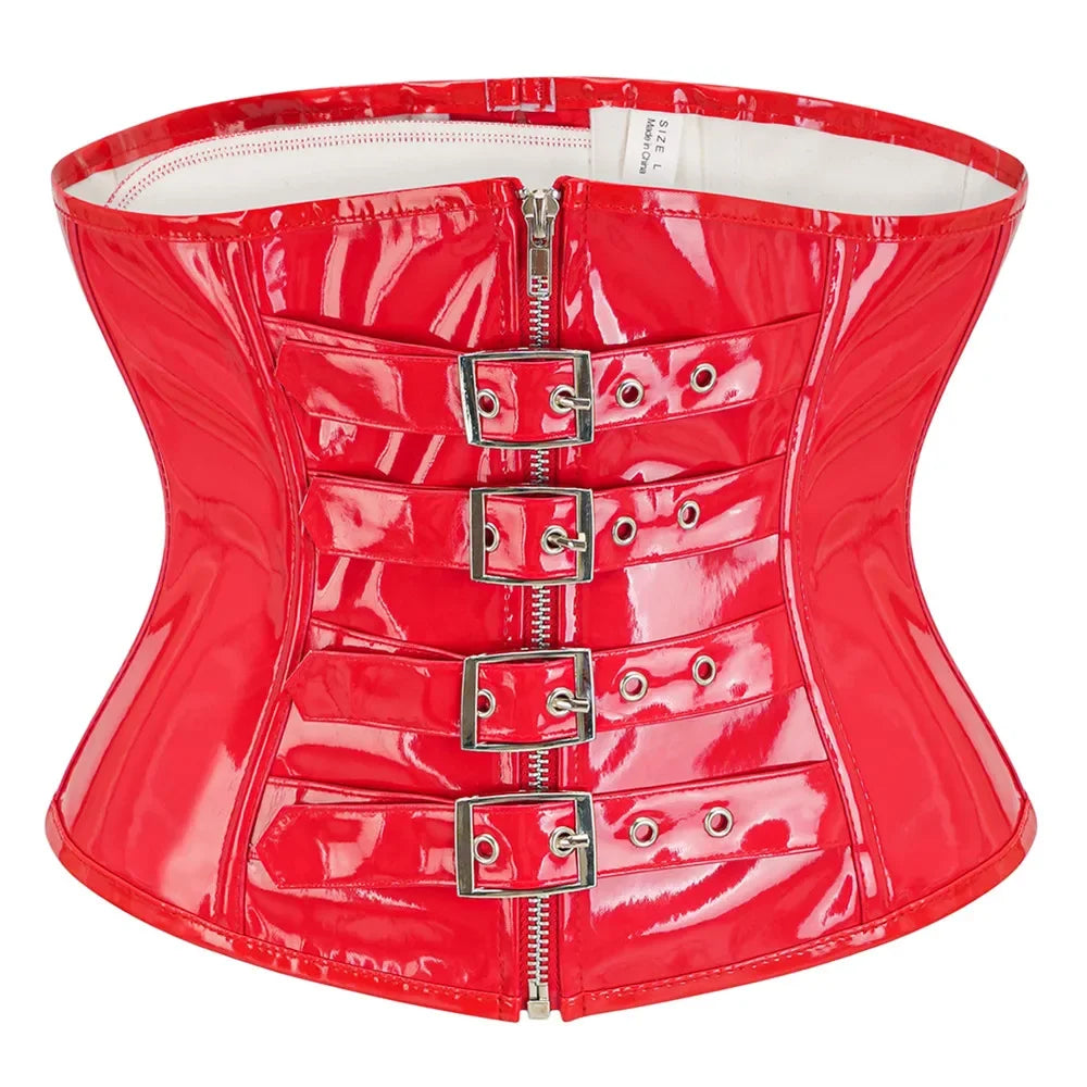 Fashion Steampunk Corset Top Gothic Womens Slimming Underbust PVC Leather Bustier Body Shaper Sexy Zipper Waist Cincher Corselet