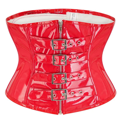Fashion Steampunk Corset Top Gothic Womens Slimming Underbust PVC Leather Bustier Body Shaper Sexy Zipper Waist Cincher Corselet