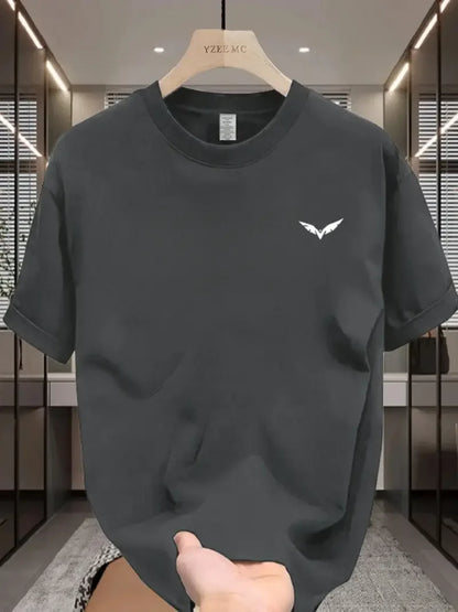 Simple wing pattern printed casual T-shirt for men's summer short sleeved round neck gym with humorous design suitable for sport