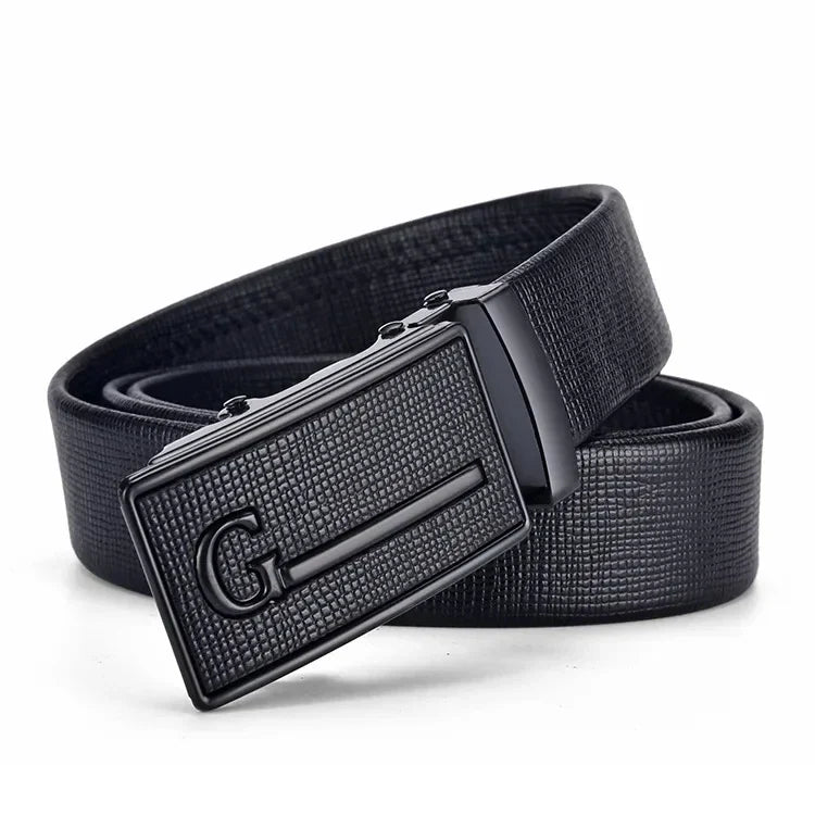 Men's leather belt with automatic buckle, Korean version trendy and casual middle-aged and young business leather pants belt