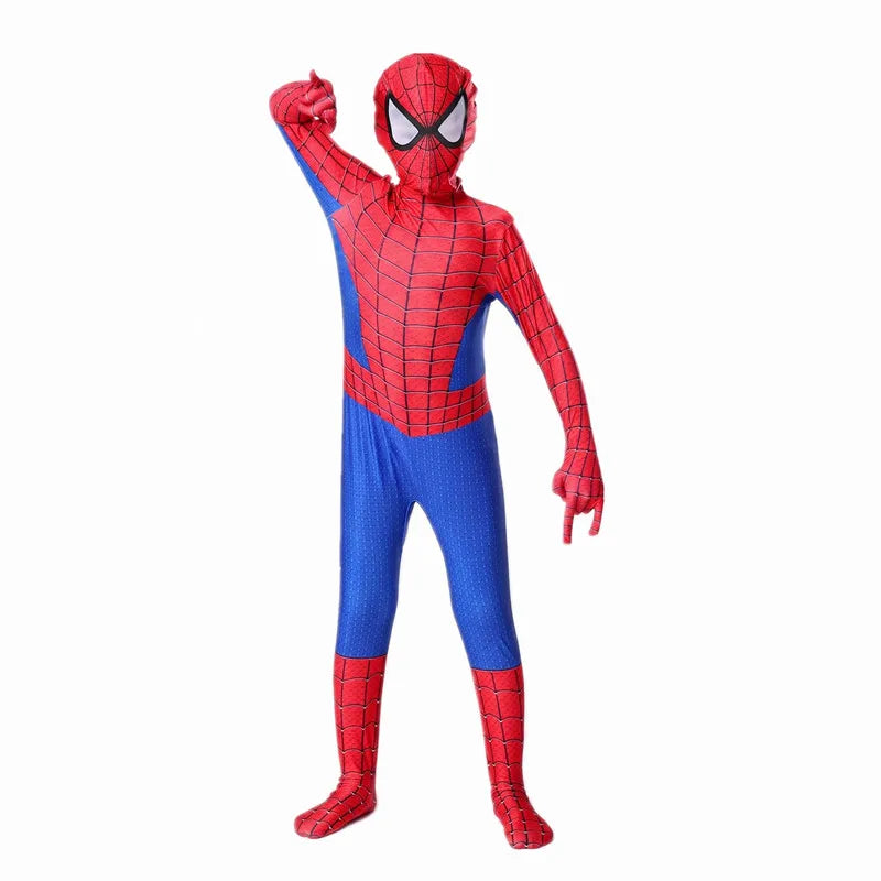 Boys Girls Superhero Costume Spider Web Jumpsuit With Mask For Kids Party Cosplay Movie Character Outfit Birthday Gift Play Cost