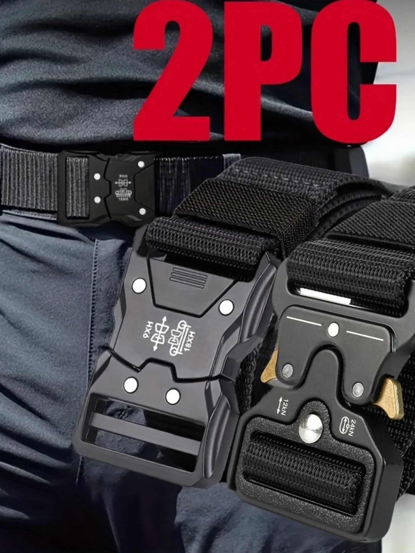 2-piece set of new men's waist belt, quick release buckle casual belt, suitable for cycling, climbing, fishing, golf and other s