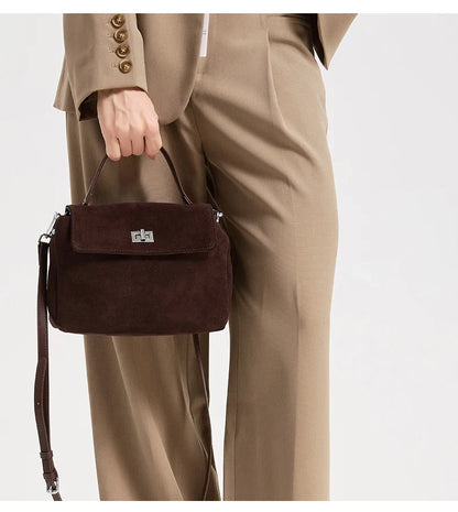 2026 NEW Autumn winter women's Natural Suede leather Crossbody Bag luxury designer Genuine Leather commuting messenger bag