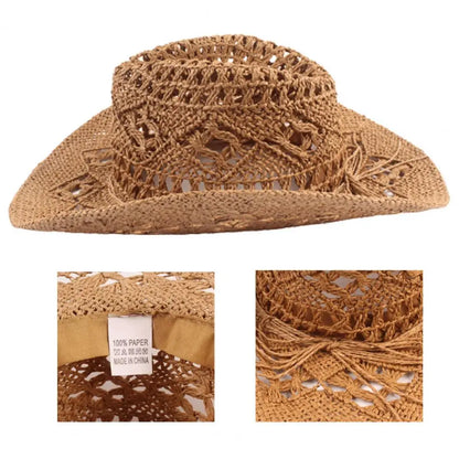 Straw Western Cowboy Hat for Women Men Classic Vintage Hollow Out Unisex