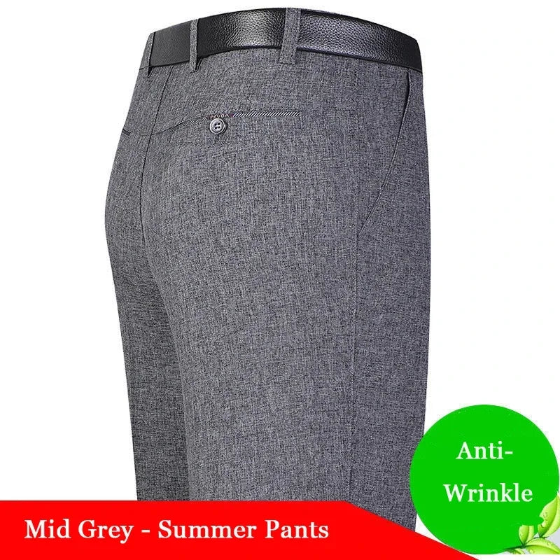 Men's Summer Dress Pants Grey Formal Classic Business Suit Pants Casual Dress Suit Office Work Slim Fit Male Trousers GOZBKF