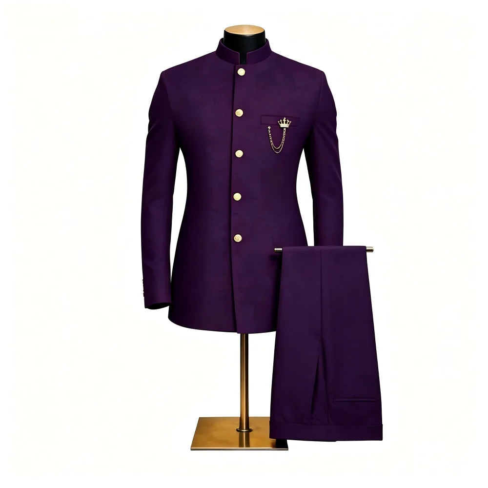 Men's 2-Piece Suit Casual Business Solid Color Turn-Down Collar Single Button Blazer Pants Ensemble Moda Masculina