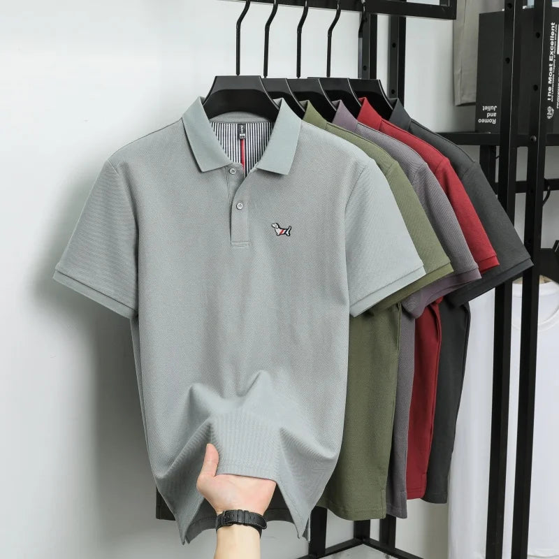 100% pure cotton men's classic dog polo shirt, business casual, sweat absorbing, breathable, daily use, short sleeved T-shirt