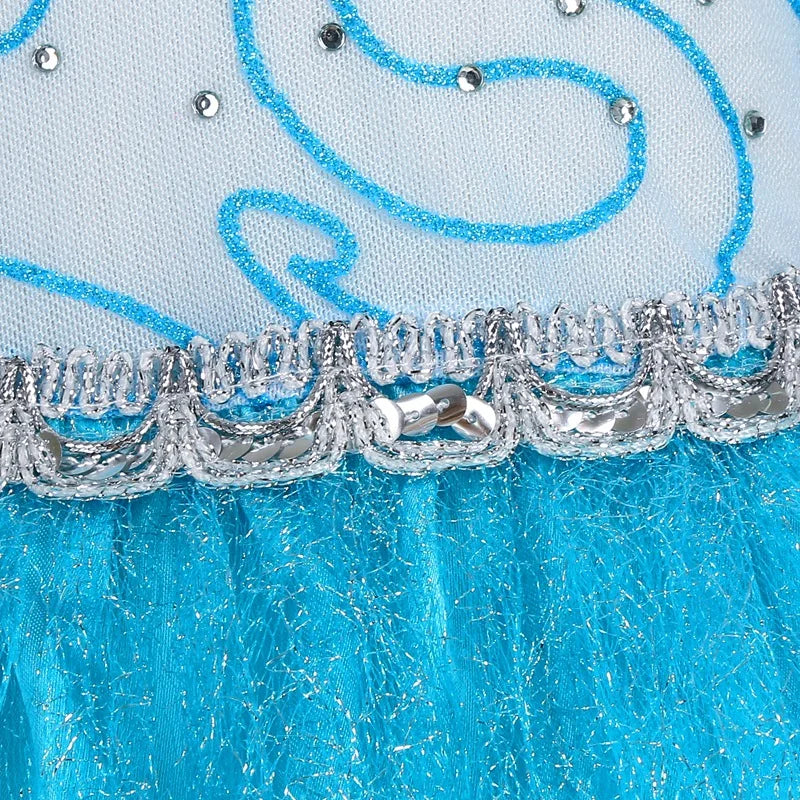 Jasmine Rapunzel Snow Queen Elsa Princess Dress Girl Mesh Sequin Dress Kids Cosplay Belle Aurora Costumes Carnival Party Gowns