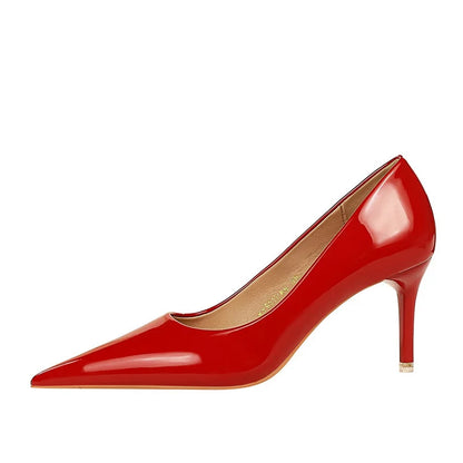 Women 7.5cm 10.5cm High Heels Wedding Bridal Classic Pumps Lady Scarpins Metallic Leather Low Heels Stiletto Nude Office Shoes