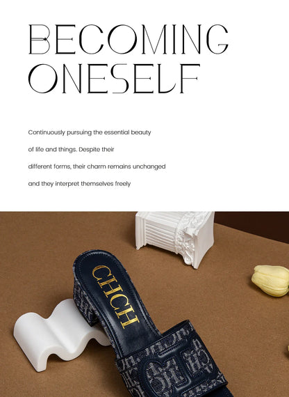 Slippers New summer Brand Fabric Low Heel Sandals Outdoor Business Commuter Women's Shoes 2024