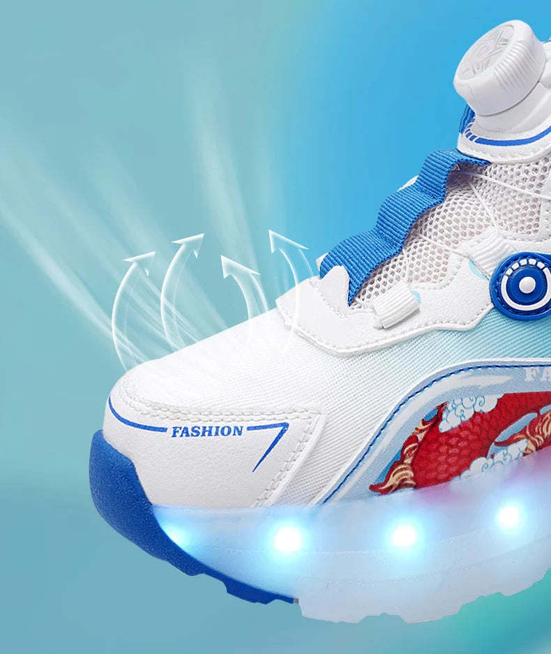 Children Four Wheels Luminous Glowing Sneakers Black Pink Led Light Roller Skate Shoes Kids Led Shoes Boys Girls USB Charging