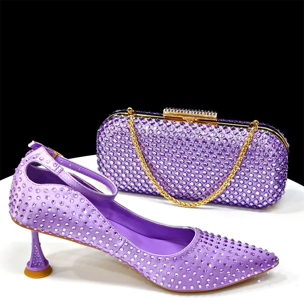 Women's Heels and Bag Set – Elegant Rhinestone Designer Shoes for Weddings & Special Occasions
