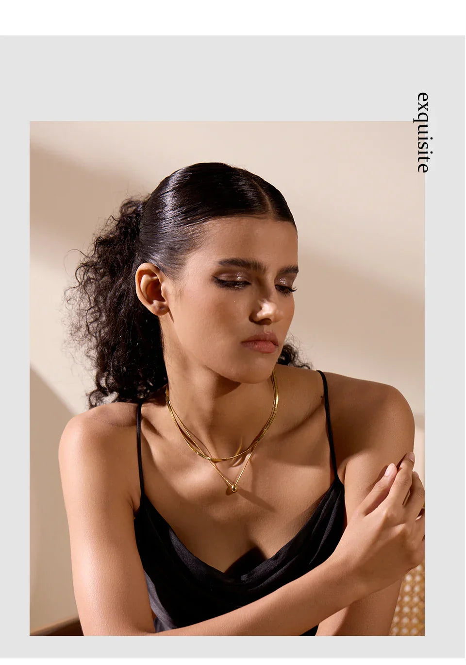 Snake Chain Double Layer Stainless Steel Water Drop Pendant Necklace for Women Statement 18k Gold Color Jewelry Waterproof