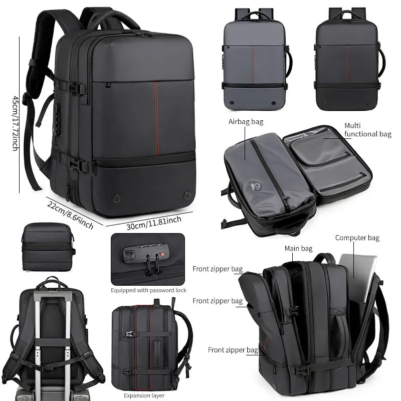 Men's Backpack with Expandable Vacuum Compression, Large Capacity, Dry and Wet Separation, Multifunctional Business Backpack for Short Business Trips