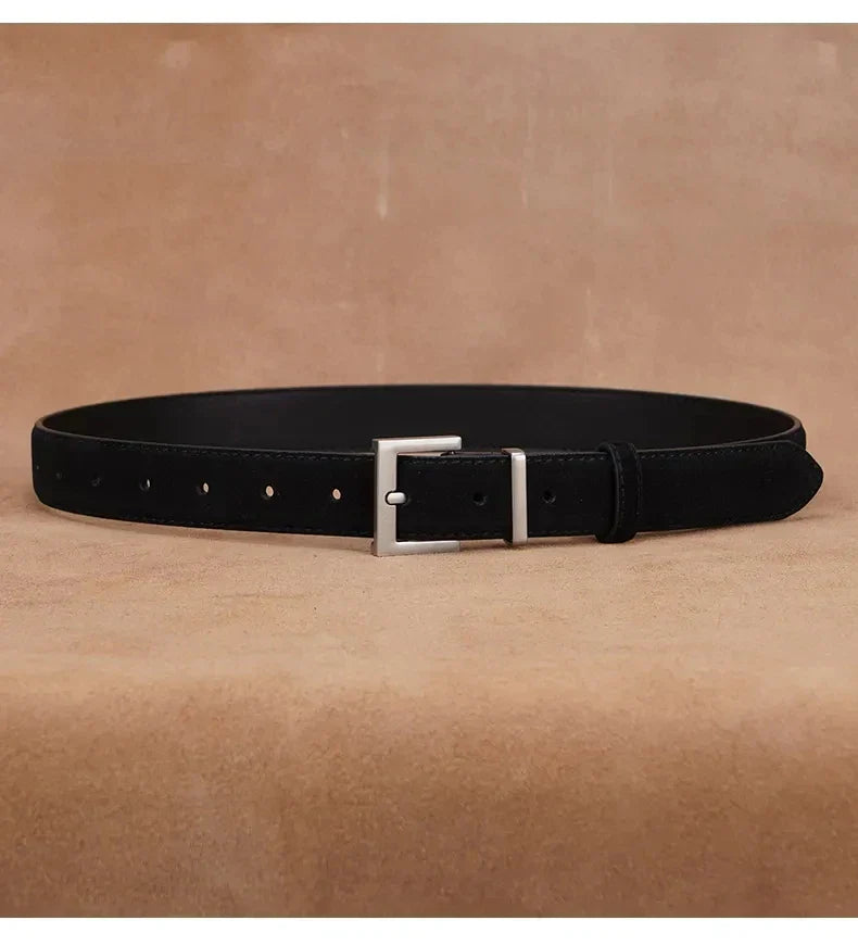 New Luxury Double Genuine Leather Belt for Women Jeans Casual Dress Square Alloy Buckle Ladies Trendy Belts Fashion Waistband
