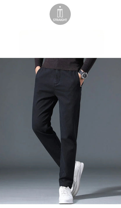 2025 Autumn New Casual Pants Men's Fashion Slim Fit Thick Straight Pants Soft Cotton Retro Style Streetwear Trousers Clothing