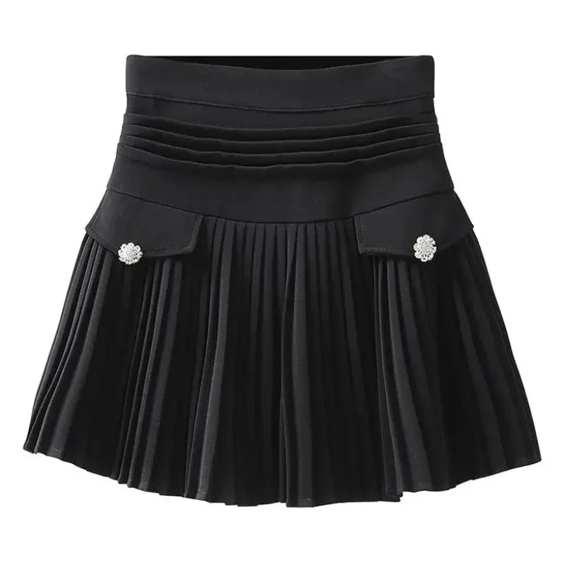 Fashions White Pleated Skirt Women High Waist Skater Skirt Female Korean A-Line High Fashion Casual Short Skirt Women Bottoms