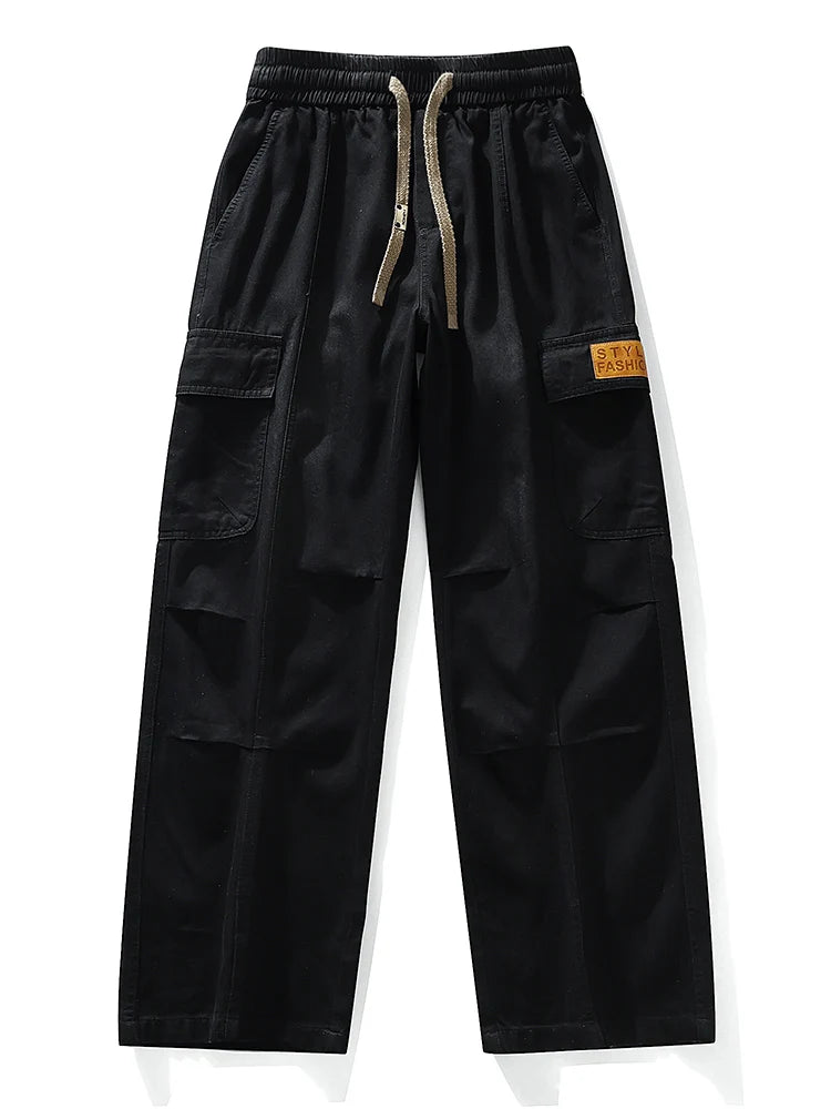 Men's Cargo Jeans with 5 Pockets Spring Summer All-Day Wide Leg Straight Baggy Jeans Brushed Warm Denim Pants Asian Size L-6XL