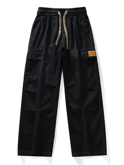 Men's Cargo Jeans with 5 Pockets Spring Summer All-Day Wide Leg Straight Baggy Jeans Brushed Warm Denim Pants Asian Size L-6XL