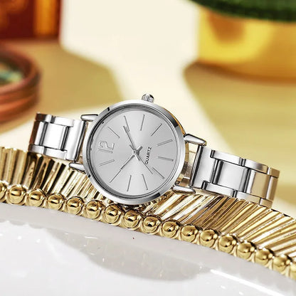 Fashion quartz watch for women's luxury watch, simple circular dial, stainless steel women's watch