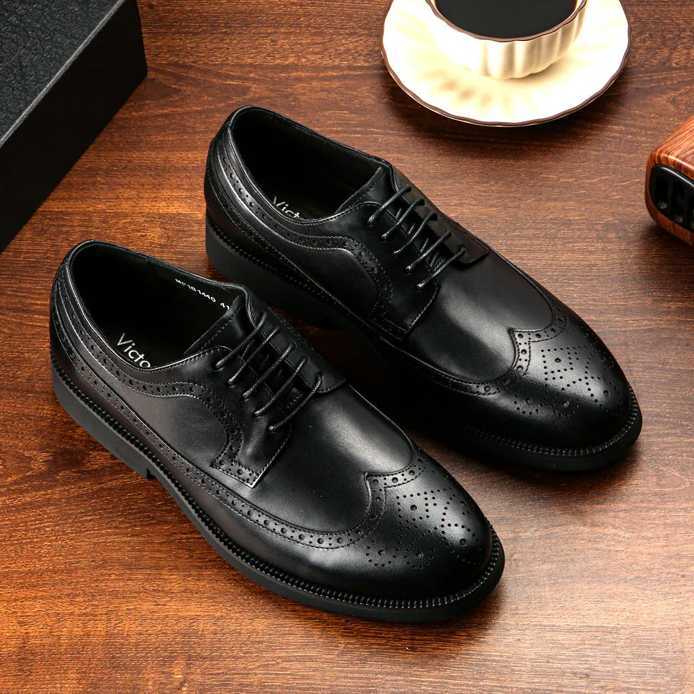 Vintage Brogue Derby Shoes Full Grain Leather Business Party Dress Shoes for Men