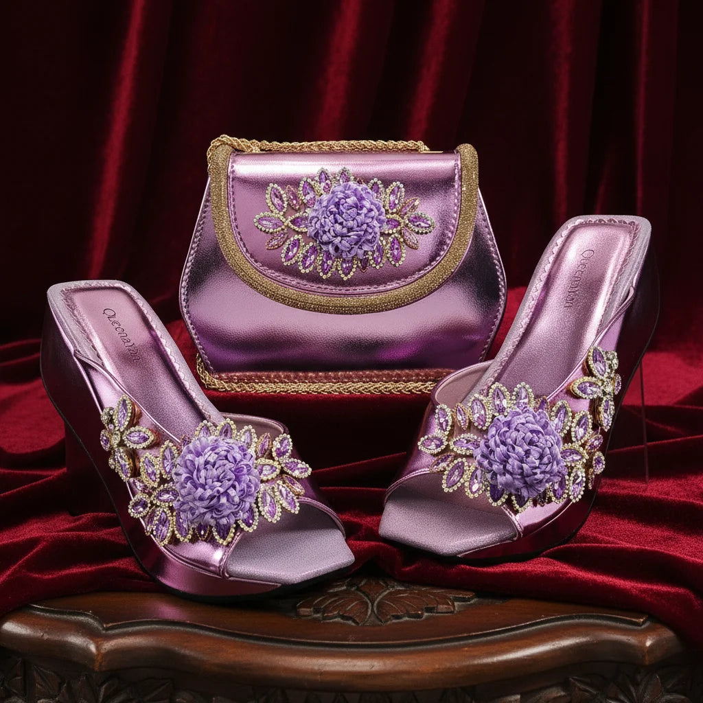 2026 Newest INS Style Wine Color Elegant Women Heels Nigeria Popular Designer African Ladies Shoes And Bag Set for Wedding