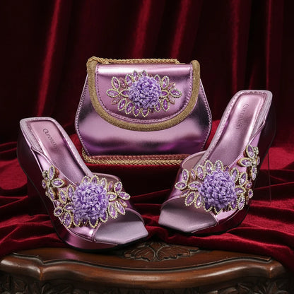 2026 Newest INS Style Wine Color Elegant Women Heels Nigeria Popular Designer African Ladies Shoes And Bag Set for Wedding