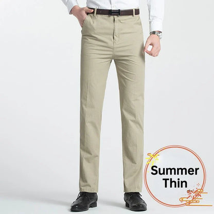 Men's 100% Cotton Summer Thin Pant Autumn Thick Classic Solid Casual Bland High Waist Trousers Business Office Cargo Pants Cheap
