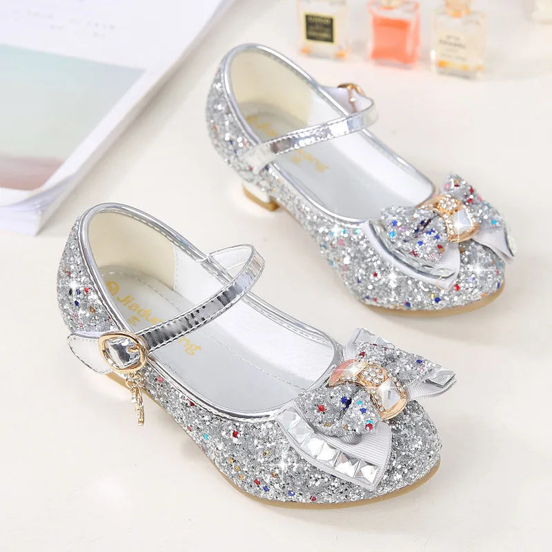 Spring Children Shoes Girls High Heel Princess Dance Sandals Kids Shoes Glitter Leather Fashion Girls Party Dress Wedding Shoes
