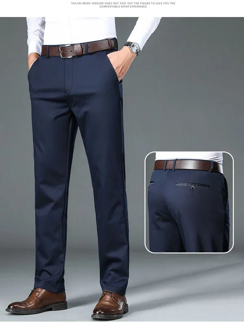 Fiber Men's Casual Pants Anti-wrinkle Comfortable Baggy Straight Business Formal Trousers Male Brand Clothing