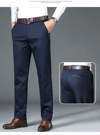 Fiber Men's Casual Pants Anti-wrinkle Comfortable Baggy Straight Business Formal Trousers Male Brand Clothing