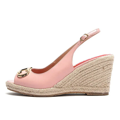 sandals summer women's casual shoes Gold INITIALS INSIGNIA PU LEATHER WEDGES Luxury brand wedge shoeses