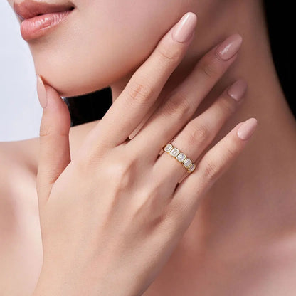 5-Stone Emerald Cut Moissanite Wedding Ring for Women 2.5ct D Color Lab-Grown Gemstone S925 Silver Plated 18K Gold Ring