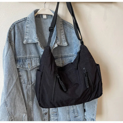 Summer Women Solid Color Shoulder Bag Fashion Lightweight Versatile Travel Crossbody Bag Commuter Nylon Large Capacity Hobo Bag