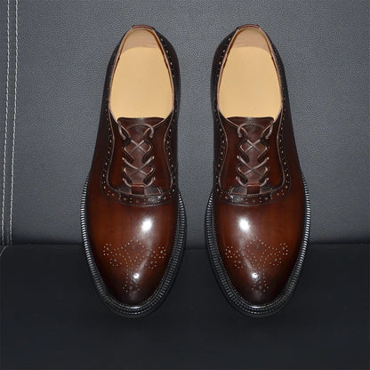 Classy Men's Oxfords Wedding Formal Shoes Handmade Genuine Leather Lace-up Brogue Round Toe Business Office Dress Shoes for Men