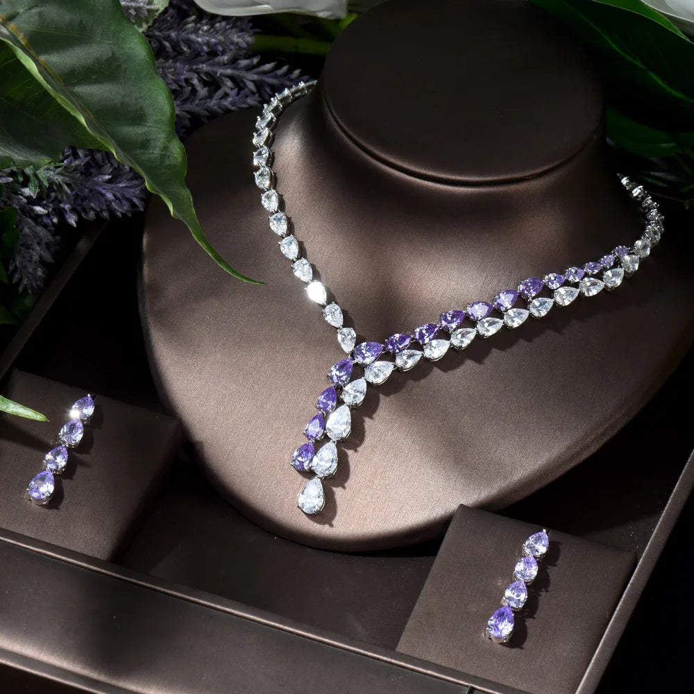 Clear Best Quality Brilliant Crystal Zircoina Earrings And Necklace Bridal Jewelry Set Wedding Dress Accessories N-1453