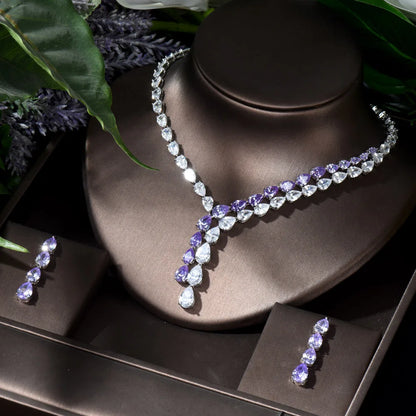 Clear Best Quality Brilliant Crystal Zircoina Earrings And Necklace Bridal Jewelry Set Wedding Dress Accessories N-1453