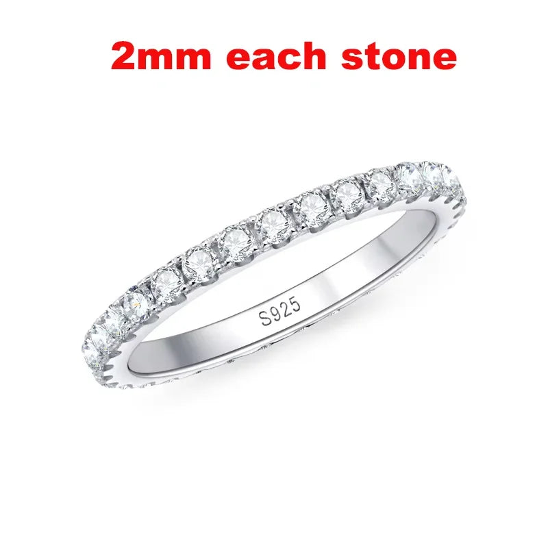 2-5mm Full Moissanite Ring for Women Sparkling Wedding Eternity Bands 100% S925 Sterling Silver Jewelry Classic Ring