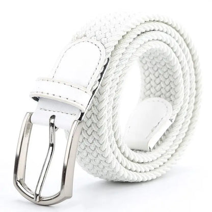 3.3cmX110cmX130cm  2024 High Quality New Men Elastic Braided Belt Casual Women Canvas Korean All match Pin Buckle White Black